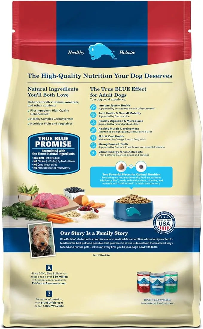 Blue Buffalo Life Protection Formula Adult Dry Dog Food, Helps Build and Maintain Strong Muscles, Made with Natural Ingredients, Beef & Brown Rice Recipe, 5-lb. Bag - PAWPICO