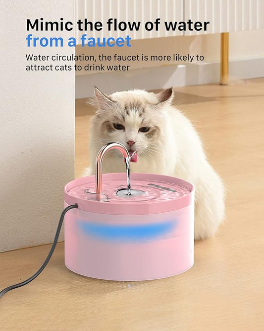 Cat Water Fountain Pink for Drinking: 67oz/2L Cat Fountain - Cute Pet Water Fountain for Cats Inside - Quiet Cat Drinking Fountain - Faucet Pet Fountain - Suitable for Kitty & Kitten - GIOTOHUN - PAWPICO