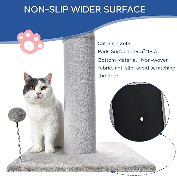 Cat Craft Cat Scratching Post Carpet Scratching Post 40" for Indoor Cats, Tall Cat Scratch Post, Carpet Cat Scratcher with Replaceable Toys, Sturdy Base, Large, Light Gray - PAWPICO