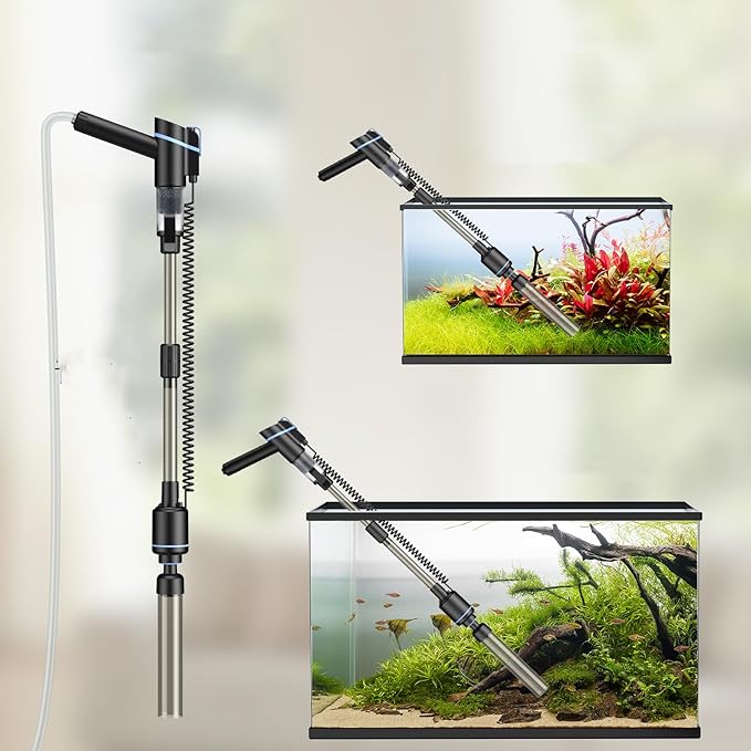 Electric Aquarium Vacuum Gravel Cleaner, 24W Fish Tank Cleaner with Adjustable Water Flow and Timed Off, Aquarium Gravel Vacuum for Automatic Water Change, Wash Sand StylusPenforiPad