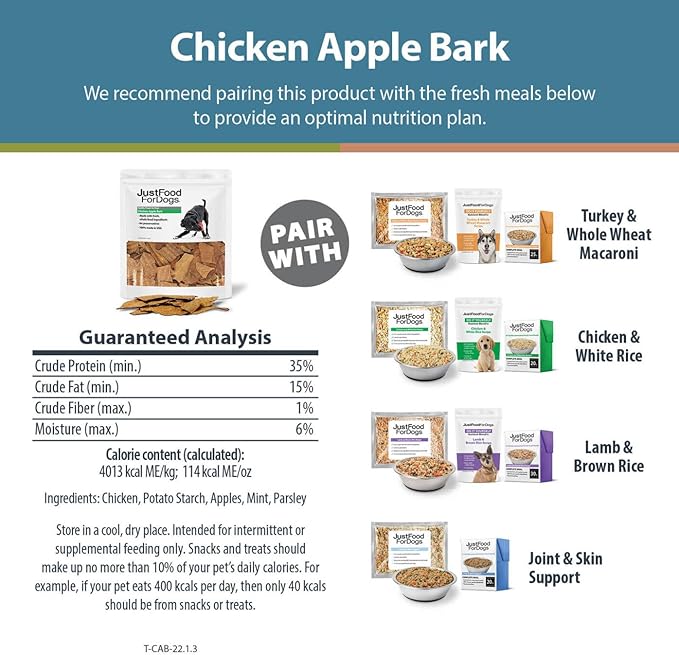 JustFoodForDogs Healthy Dog Treats, Limited-Ingredient, Chicken Apple Bark, Made in The USA, 5 oz - PAWPICO