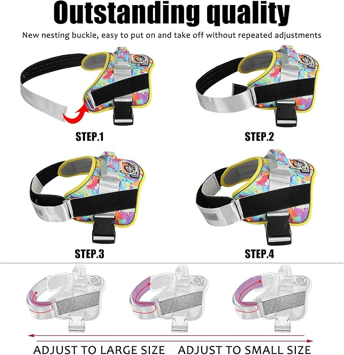 Bolux Dog Harness, No-Pull Reflective Dog Vest, Breathable Adjustable Pet Harness with Handle for Outdoor Walking - No More Pulling, Tugging or Choking (Large (Pack of 1), Watercolour) Bolux