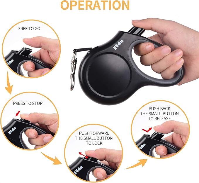 Fida Retractable Dog Leash X-Small Breed, 10 ft Durable Pet Walking Leash for Extra Small Dogs/Cats/Small Animals up to 18 lbs, 360° Tangle Free, Black Fida