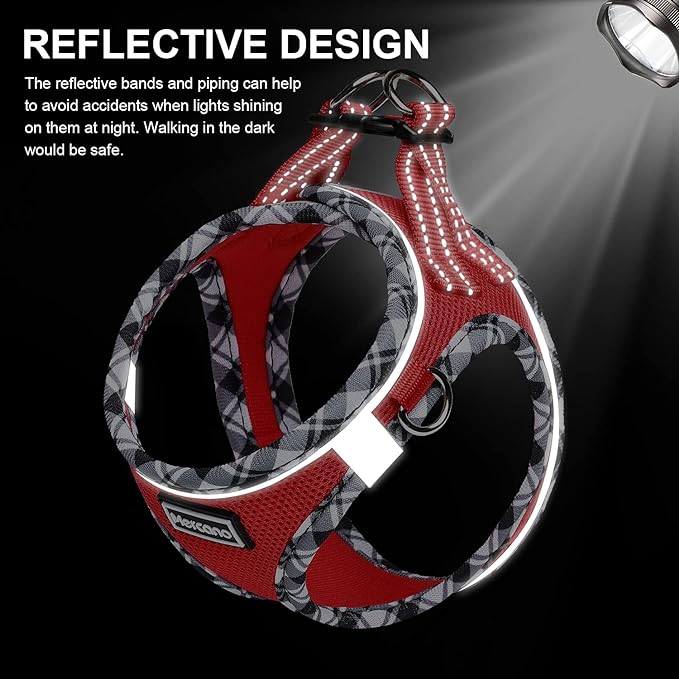 Mercano Soft Mesh Dog Harness and Leash Set, No-Chock Step-in Reflective Breathable Lightweight Easy Walk Escape Proof Vest Harnesses with Safety Buckle for Small Medium Dogs, Cats (Red, L) PAWPICO
