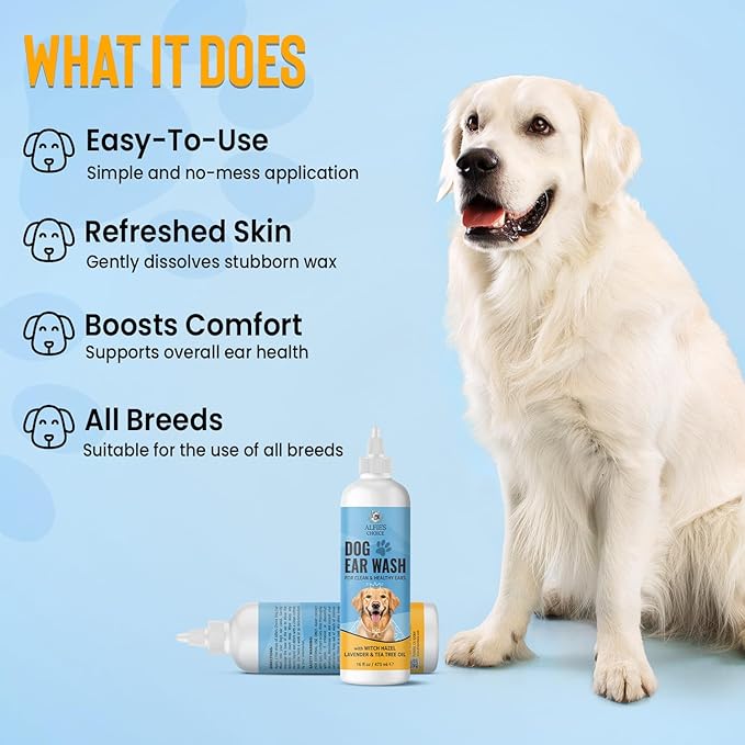 ALFIE'S CHOICE Dog Ear Wash - with Lavender & Tea Tree Oil to Soothes Pet Itchy Ears – Ear Wash for Dogs Cleans Debris and Buildup - Advanced Ear Cleanser for Dogs and Cats 16 fl oz AlfiesChoice