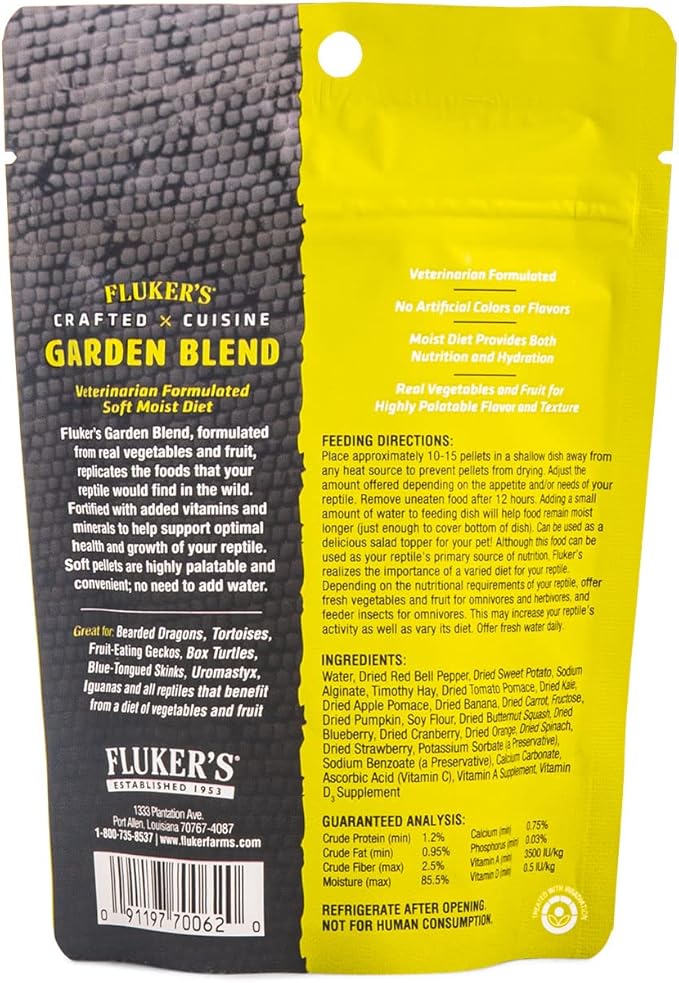 Fluker's Crafted Cuisine Diet, Garden Blend, Herbivorous and Omnivorous Reptile Food, Made with Real Fruits & Veggies, 6.75 oz Flukers