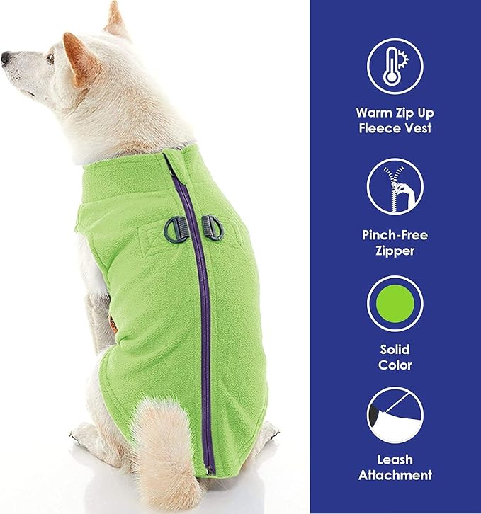 Gooby Zip Up Fleece Dog Sweater - Lime, X-Small - Warm Pullover Fleece Step-in Dog Jacket with Dual D Ring Leash - Winter Small Dog Sweater - Dog Clothes for Small Dogs Boy and Medium Dogs - PAWPICO