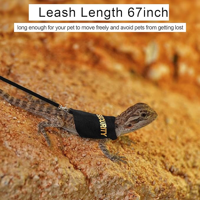 Bearded Dragon Harness and Leash Set - Self-Adhesive Adjustable Lizard Reptiles Harness Bearded Dragon Clothes, Bearded Dragon Accessories with 67in Escape Proof Nylon Leash for Outdoor Walking PAWPICO