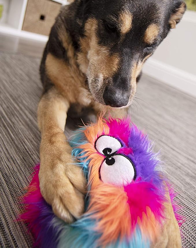 goDog Furballz Squeaky Plush Ball Dog Toy, Chew Guard Technology - Cool Rainbow, Large - PAWPICO