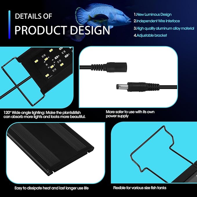 Zingbabu Fish Tank Lights, 40W RGBW Full Spectrum Aquarium Lights with Timer and Color Lights Modes, Adjustable Brightness Fish Lamp and Extendable Bracket for 48-55 Inch Aquarium ProfessionalPhotographyLight