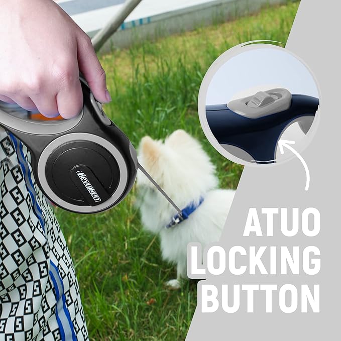26 FT Retractable Dog Leash with No Tangle, Heavy Duty Great Leash for Dog up to 110lbs, One-Handed Brake, with Non-Slip Handle, Strong Nylon Tape for Small, Medium and Large Dogs - PAWPICO