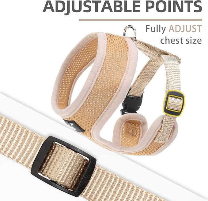PUPTECK Soft Mesh Dog Harness and Leash Set Pet Puppy Cat Comfort Padded Vest No Pull Harnesses, Solid Beige, L PUPTECK