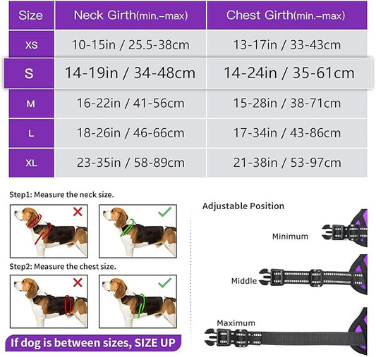 Timos Dog Harness Small Sized, No Pull Dog Harness with Neck Lockable Snap,No Choke Front Clip Dog Reflective Harness,Adjustable Metal Rings 3 Buckles,Easy Control Handle for Small Dogs Purple S Timos