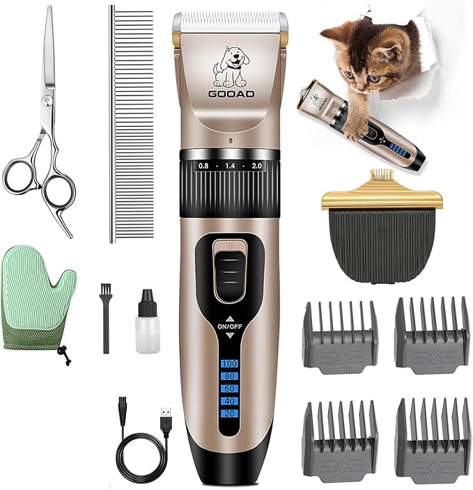 Cat Clippers for Matted Hair, Cat Grooming Kit, Cordless Cat Shaver for Long Hair, Low Noise Paw Trimmer, Cat Hair Trimmer for Grooming,Quiet Pet Hair Clippers Tools for Cats Dogs (Gold) - PAWPICO