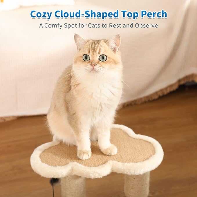 Made4Pets Cat Scratching Post, Cat Self Groomer for Indoor Cats, Cloud Soft Perch for Rest, 17.5" Tall Natural Sisal Scratcher Cat Grooming Interactive Ball Track Toys for Small Cats Kittens - PAWPICO