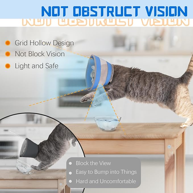 Cat Cone, Breathable Cat Cone Collar Soft, Adjustable Cat Cone to Stop Licking, Water Resistant Neck Cone for Cats with Air Mesh, Protective Cat Recovery E Collar for Cat Kitten(Blue,L-8 GoGoPaw