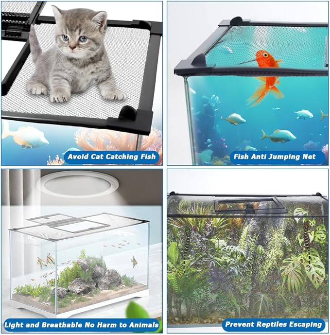 Magnetic Fish Tank Lid with Feeding Window, SEILETOO High Transparency Fish Tank Cover, Aquarium Lid Can be Cut to Any Size, Fish Anti Jumping Net SEILETOO