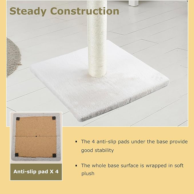 Dimaka 34" Tall Cat Scratching Post for Large Cats and Kittens, High Vertical Scratcher with Premium Natural Sisal Rope and Interactive Hanging Ball for Indoor Cats(Beige, 34 inches) - PAWPICO