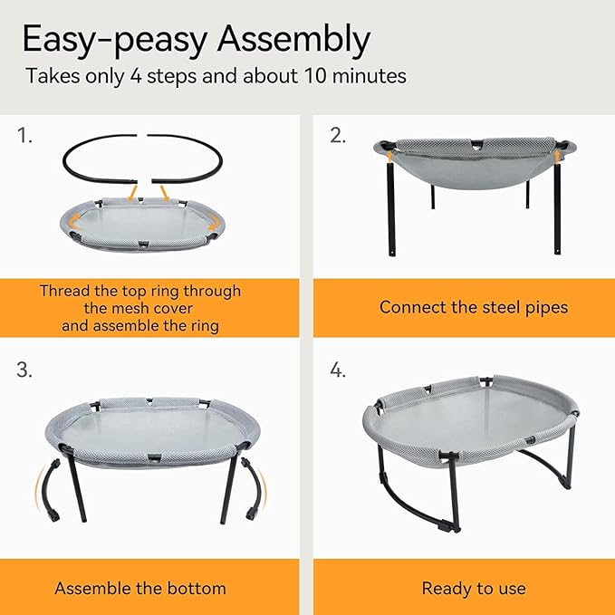 Cat Bed, Breathable Cat Hammock, Free-Standing Elevated Cat Bed for Indoors and Outdoors, Easy Assembly Cat Hammock Bed with Removable Washable Mesh for Cats up to 30 lbs, 20 in x 16.5 in x 8 in - PAWPICO