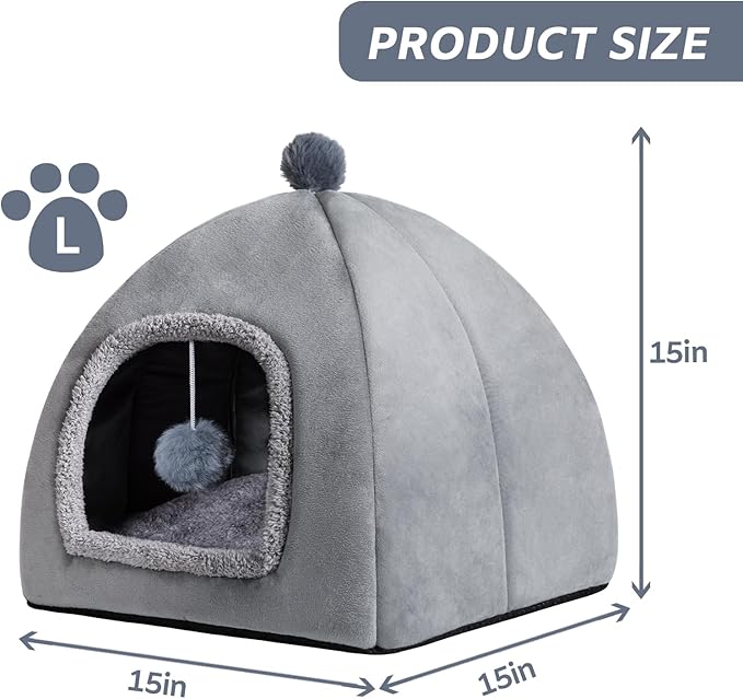 Cat Bed Cave for Indoor, Suitable for Cat Dome Bed, Hideaway Bed for Indoor Cats with Removable Mattress for Kittens. Cat Tent House for Dual Use (L:15"x15") - PAWPICO