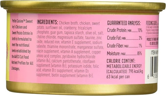 PETITE CUISINE Sweet Ivy's Wet Cat Food, Chicken and Sweet Potatoes, 2.8 oz. Cans (24 Count) - PAWPICO