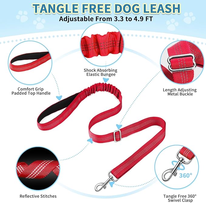 SlowTon No Pull Small Dog Harness and Leash Set, Puppy Soft Vest Harness Neck & Chest Adjustable, Reflective Lightweight Harness & Anti-Twist Pet Lead Combo for Small Medium Dogs (R-Front Clip,XS) SlowTon