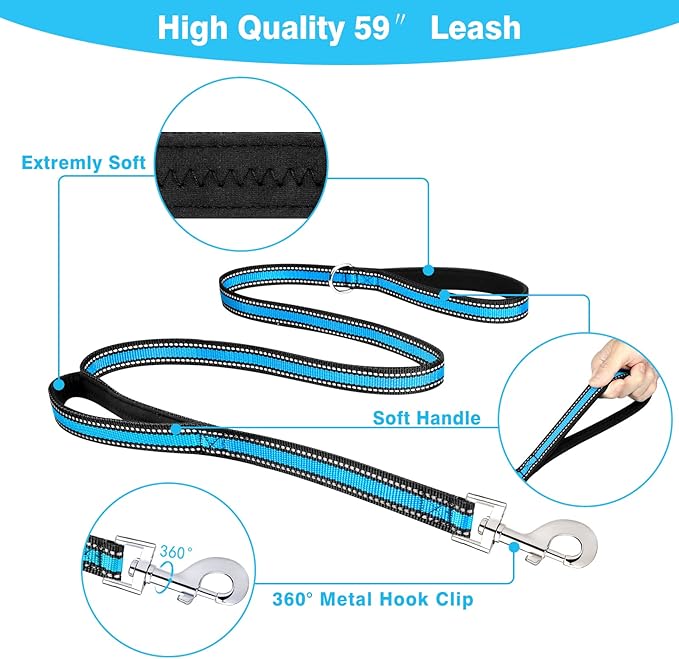 WINSEE Pet Harness Collar and Leash Set, All-in-one Reflective Dog Harness No Pull with Adjustable Buckles for Puppies, Small, Medium, Large, and Extra-Large Dogs (Large, Blue) - PAWPICO