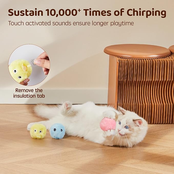 Potaroma Chirping Cat Toys Balls with SilverVine Catnip, Upgraded, 3 Pack Fluffy Interactive Cat Kicker, 3 Lifelike Animal Sounds, Kitty Kitten Catnip Exercise Toys - PAWPICO