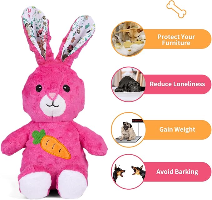 DODODOLA Dog Toys Stuffed Dog Toy with Crinkle Paper Cute Rabbit Plush Bunny Squeaky Dog Easter Toys Dog Chew Toys for Medium Large Breed - PAWPICO