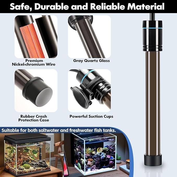 Orlushy 150W Submersible Aquarium Heater, Adjustable Fish Tank Heater with Digital Display External Controller, Overheat Protection and Free Thermometer for 20-30 Gallons Freshwater and Saltwater Tank Orlushy