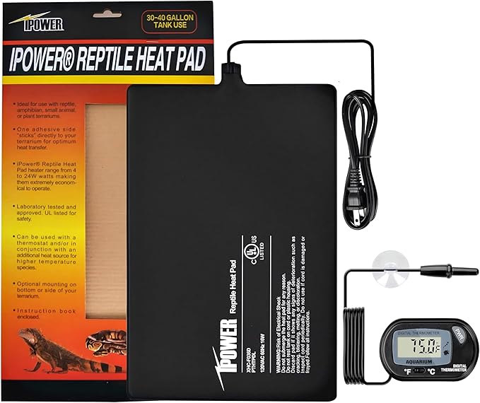 iPower 8 by 12-Inch 16W Reptile Heat Mat, LCD Digital Aquarium Thermometer, Under Tank Warmer Terrarium Heat Pad for Turtles Lizards Frogs and Other Small Animals, Multi Sizes iPower