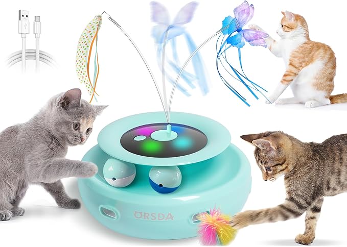 ORSDA Cat Toy, 3-in-1 Automatic Cat Toys for Indoor Cats, Electronic Whack a Mole, Fluttering Butterfly,Track Balls Kitten Toy, Rechargeable Power Interactive Feather Toys for All Breeds - PAWPICO