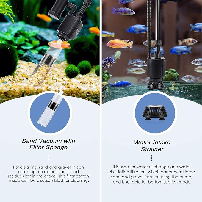 AQQA Electric Aquarium Gravel Cleaner, 6 in 1 Automatic Fish Tank Cleaning Tools Gravel Vacuum for Aquarium, Suitable for Change Water Wash Sand Water Filter and Water Circulation (320GPH, 20W) AQQA