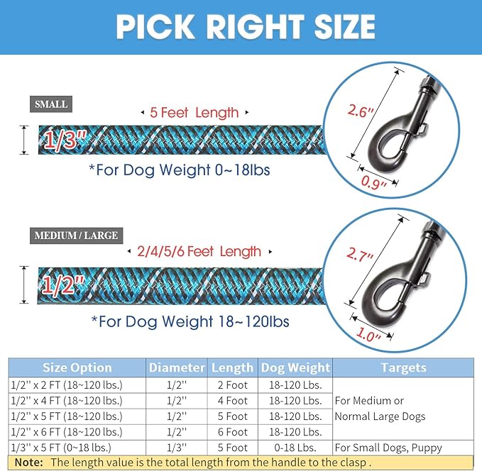 BAAPET 2/4/5/6 FT Dog Leash with Comfortable Padded Handle and Highly Reflective Threads for Small Medium and Large Dogs (5FT-1/2'', Black Blue) - PAWPICO
