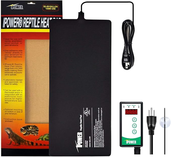 iPower PTHTPDCTRLV2HTPDXL 8"x18" Reptile Heating Pad Under Tank Terrarium Heat Mat with Digital Thermostat Temperature Controller for Small Animals iPower
