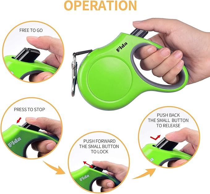 Fida Retractable Dog Leash, 10ft Heavy Duty Pet Walking Leash for X-Small Dog or Cat up to 18 lbs, Tangle Free. One-Hand Brake (X-Small, Green) - PAWPICO