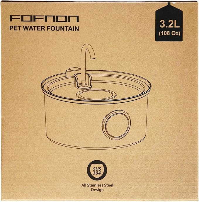 Cat Water Fountain Stainless Steel - Dog Automatic Waterer Bowl - Auto Pet Dispenser - Small Pets Drinking Waterer Indoor - Auto Dish Animal Fountains - 108oz/3.2L Metal Self Kitty Watering Supplies - PAWPICO