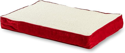 Happy Hounds Oscar Rectangle Orthopedic Foam Sherpa Dog Bed, Extra Small (24 x 18 in.), Red - PAWPICO