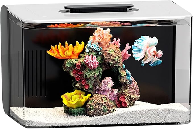 Betta Fish Tank Small Aquarium with 3 Stage Filtration, Light, Self Cleaning, 2.5 Gallon Beta Tank Starter Kit for Goldfish, Shrimp, Guppy, Jellyfish REDTAILFISH