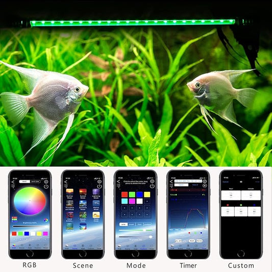 Smart Submersible Aquarium Light with App Timer, 19 Inches LED Fish Tank Light, RGB 16 Million Colors Changing, 7/24 On/Off Automatic, Aquarium Lighting Jenklight