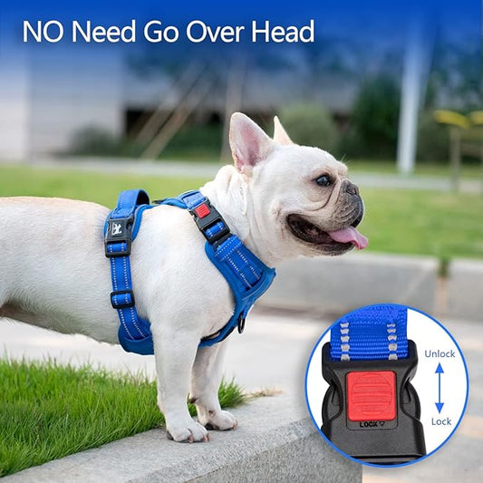 PoyPet No Pull Dog Harness, No Choke Reflective Dog Vest, Adjustable Pet Harnesses with Easy Control Padded Handle for Small Medium Large Dogs(Royal Blue,L) PoyPet