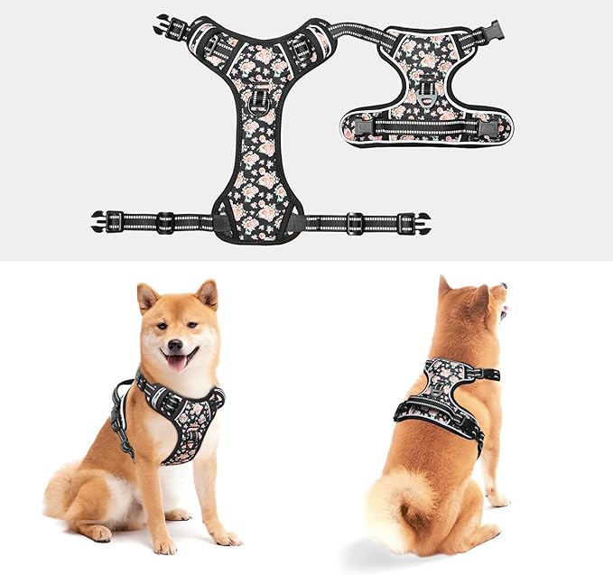 Timos No Pull Dog Harness,NO Need Go Over Dogs Head 3 Snap Buckles Reflective Oxford No Choke Harness with Front&Back 2 Metal Leash Clips Soft Padded for Small Medium Large Dogs,X-Large (Pack of 1) Timos
