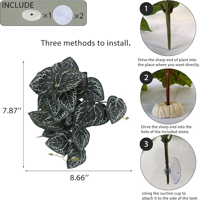 Fake Reptile Plants for Reptile Terrarium Plants, Reptile Plant Décor, Turtle Tank Plants with Suction Cup IBWell