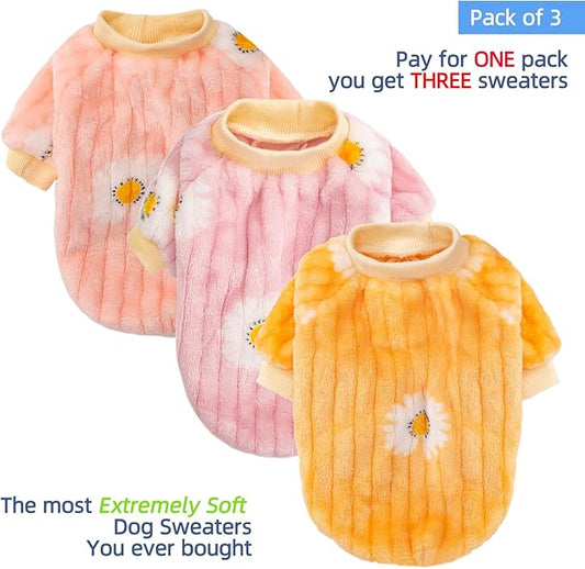 FabriCastle Dog Sweater, Pack of 2 or 3, Dog Clothes, Dog Coat, Dog Jacket for Small or Medium Dogs Boy or Girl, Ultra Soft and Warm Cat Pet Sweaters (Pink,Violet,Yellow, X-Large) - PAWPICO