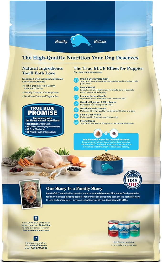 Blue Buffalo Life Protection Formula Puppy Dry Dog Food with DHA and ARA, Made with Natural Ingredients, Chicken & Brown Rice Recipe, 34-lb Bag - PAWPICO
