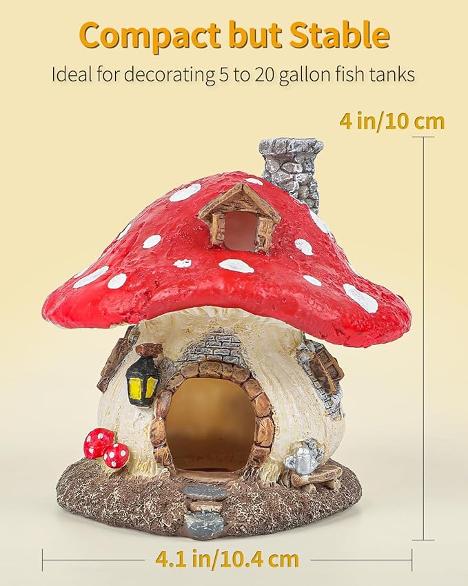 Uniclife Aquarium Mushroom House, Resin Fish Tank Decoration Cottage Ornament for Fish Tank Landscape Aquarium Hideout Hideaway Spawning Cave Decor for Shrimp Betta Goldfish and Reptiles UnicLife