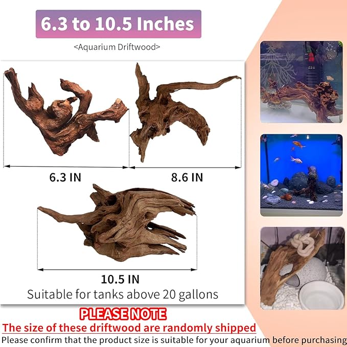 Hamiledyi 3 Pcs Driftwood for Aquarium Reptile Toy Driftwood Branches Reptiles Aquarium Decoration Assorted Size Natural Habitat Decor Wood for Lizad Hamiledyi