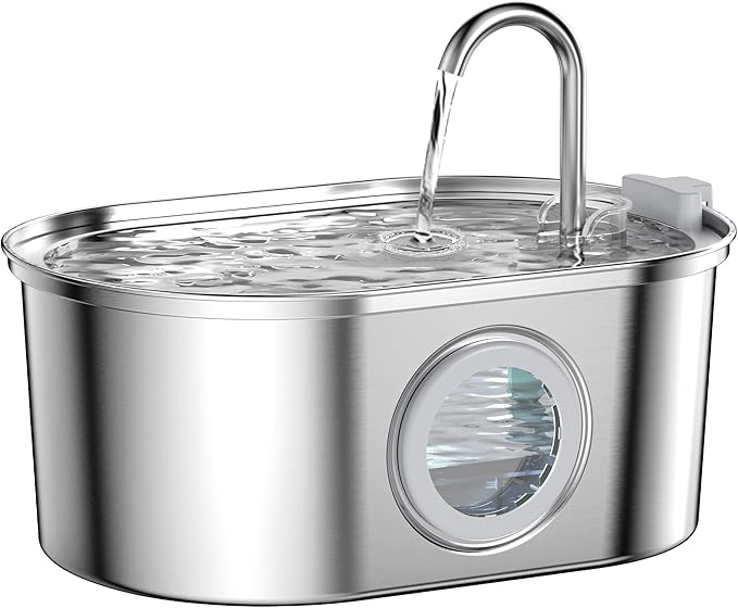 Cat Water Fountain Stainless Steel: 108oz/3.2L pet Water Fountain - Water Fountain for Cats Inside with Water Level Window - Faucet cat Fountain - Quiet Pump - for Dogs and Cats - SOOFPET - PAWPICO