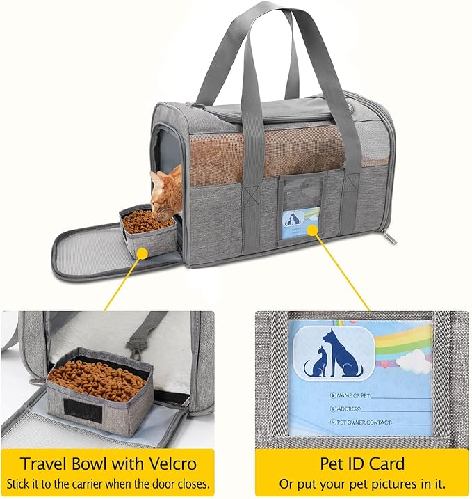 Refrze Cat Carrier for Large Cats 20 lbs, Medium Cats Under 25 lbs, Dog Carriers for Small Dogs, Soft Travel Pet Carrier for 2 Cats Small Dogs, Grey - PAWPICO