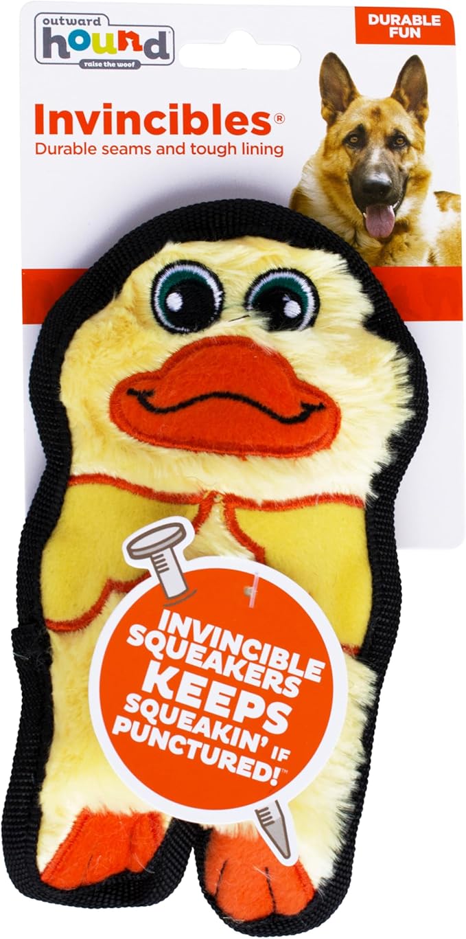 Outward Hound Durablez Tough Plush Squeaky Dog Toy, Duck, Yellow, XS - PAWPICO